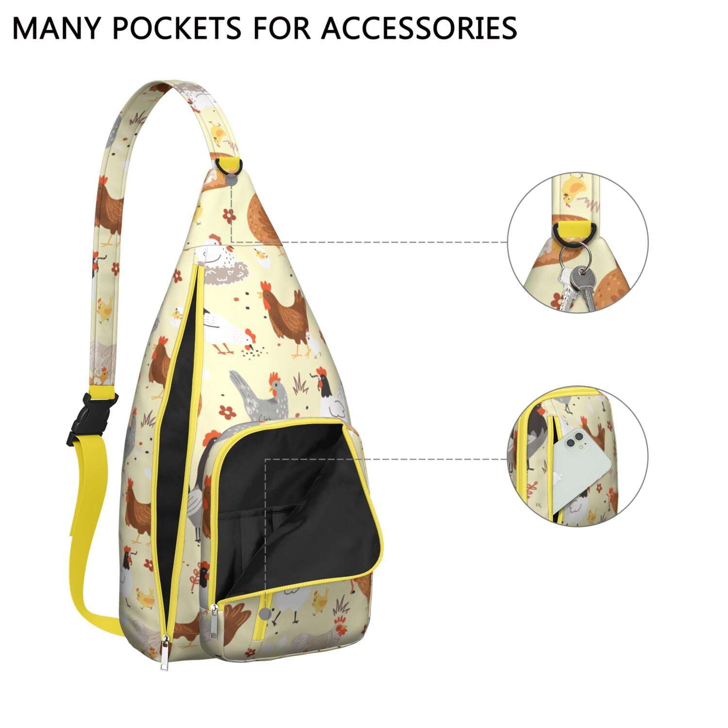 Farmhouse Chicken Print Canvas Sling Bag - Retro Rooster & Eggs Crossbody Shoulder Pack for Men/Women, Cute Farm-Themed Casual Daypack (Rustic Chick Coop Design, Lightweight & Durable)