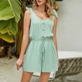 thumbnail image 6 of Summer Elegant Romper for Women Daily Tie Knot Shoulder Button down Short Jumpsuit Elastic Waist Low Back Party Playsuit, Green, S, 6 of 7