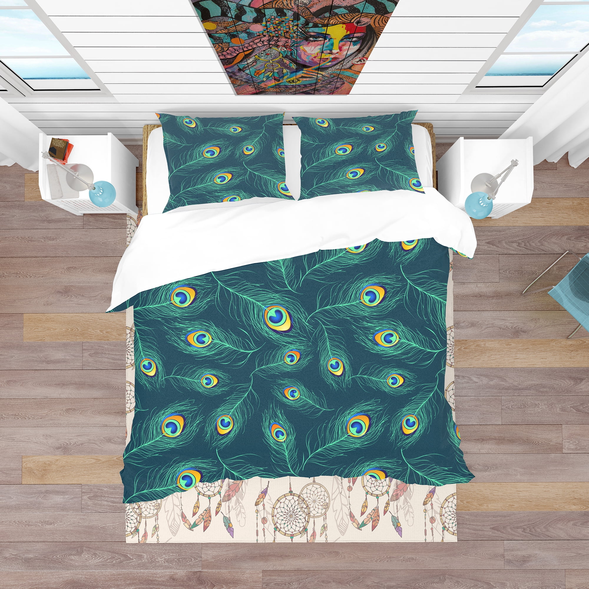 Designart 'Pattern of Peacock Feathers' Modern & Contemporary Duvet Cover Set