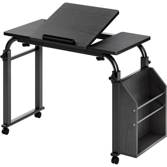 Huisuilinss Overbed Table With Wheels,Mobile Bed Desk,Adjustable Length & Height Rolling Laptop Table,Over Bed Table,Multi-Use Computer Desk For Hospital Home Office
