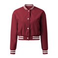 thumbnail image 4 of Manxivoo Winter Jackets for Women Fashion Women Autumn Casual Patchwork Stand Collar Button Long Sleeve Elastic Leather Pocket Coat Baseball Jackets Heated Jacket Wine, 4 of 6