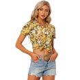 thumbnail image 1 of Blusa floral Allegra K mujer cuello En V hawaiano verano botones Amarillo M, 1 of 5