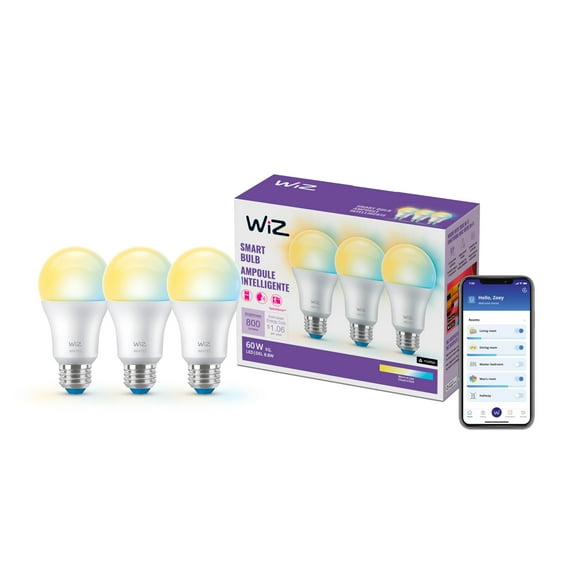 WiZ Connected 60W A19 LED Smart Light Bulbs Tunable White - Connects to Your Wi-Fi - E26 Smart Bulb - Control with Voice or App + Activate with Motion - 3 Pack