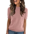 thumbnail image 2 of Womens Summer Short Sleeve Tops Crew Neck Knit Lightweight Pullover Sweaters Loose Dressy Casual Blouse Basic Clothes Pink 2XL, 2 of 5