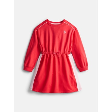 Wonder Nation Little Girls Drawstring Dress with Long Sleeves, Sizes 4-10