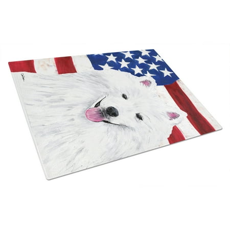 

Caroline s Treasures SC9023LCB USA American Flag with American Eskimo Glass Cutting Board Large 12H x 16W multicolor