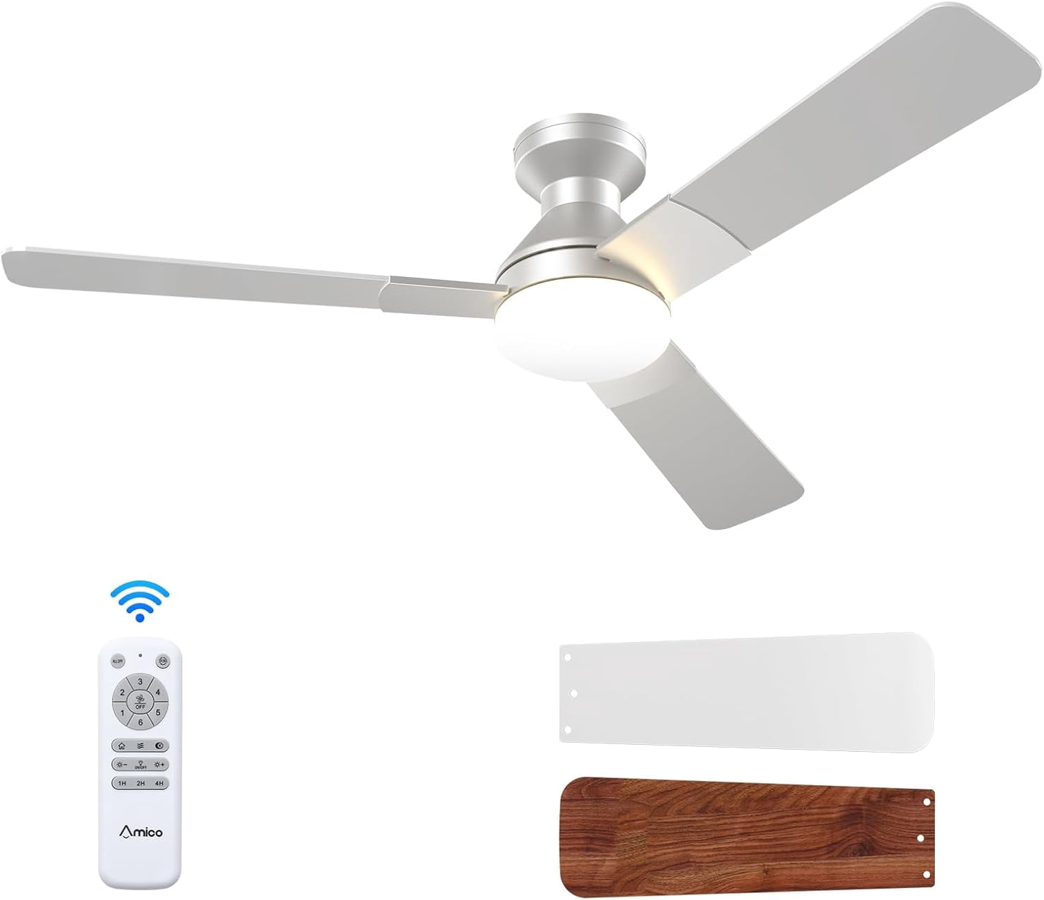 Ceiling Fans with Lights, 42 inch Low Profile Ceiling fan with Light and Remote Control, Flush Mount, Reversible, 3CCT, Dimmable, Noiseless, Black Ceiling Fan for Bedroom, Indoor/Outdoor Use