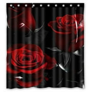 GCKG Fire Red Rose And Black Leaves Bathroom Shower Curtain, Shower Rings Included 100% Polyester Waterproof Shower Curtain 66x72 Inches