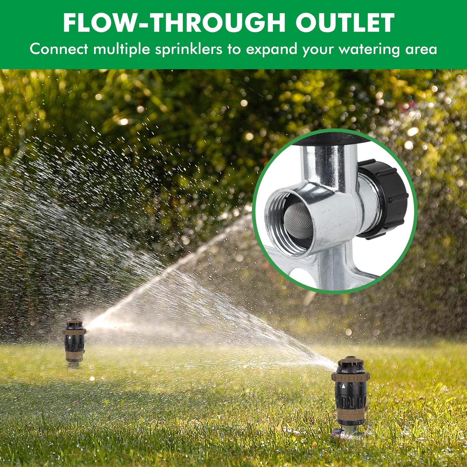 [2 Pack] Restmo Gear Drive Sprinkler with Metal Spike Base, 5-Pattern Heavy Duty Gardening Watering System, Multi-Adjustable Lawn Sprinkle for Garden Plant, Flower Bed and Large Yard Area, Brown