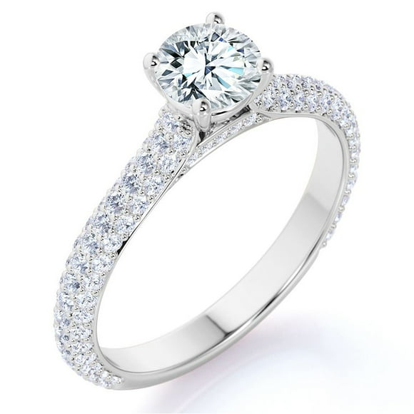 JeenMata 1 Carat Round Brilliant Cut Lab Grown Diamond Micro Pave Set Engagement Ring - Vintage Style Promise Ring in 18K White Gold Plating for Women