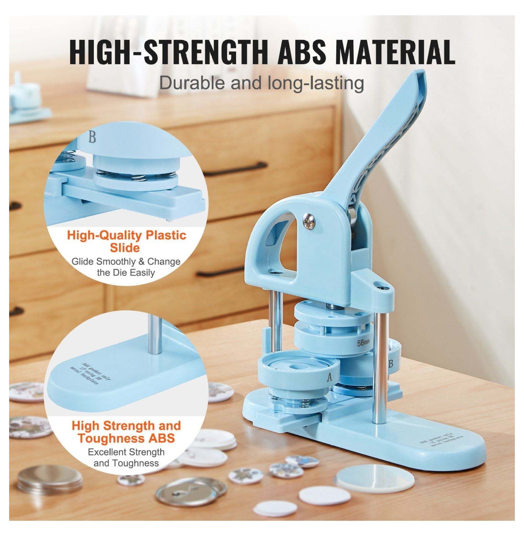 Button Maker Machine, 1/1.25/2.28 inch Pin Maker Kit - 300pcs Parts & Panda Magic Book - DIY Crafts, Gifts for Kids, Blue