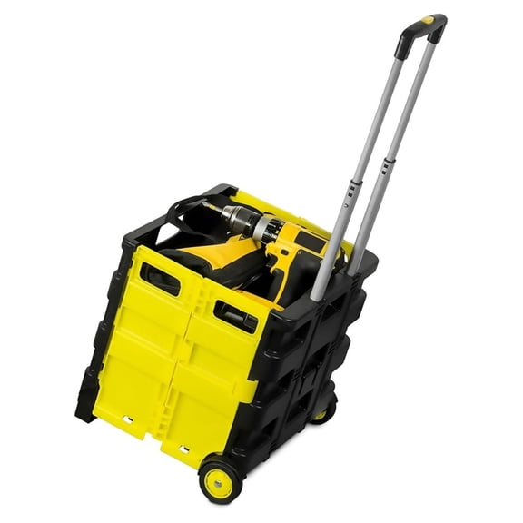 Rolling Utility Cart, Folding Collapsible Crate with Telescoping Handle and Durable Wheels, 55 lb Capacity, Portable Handcart for Groceries, Office, Teacher, and Travel Use