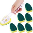 thumbnail image 1 of 1 varita para platos y 7 cabezales de repuesto, esponjas para fregar, mantiene las manos fuera del desorden, esponja para varita para platos resistente para cocina, mesa, bañeras, 1 of 5