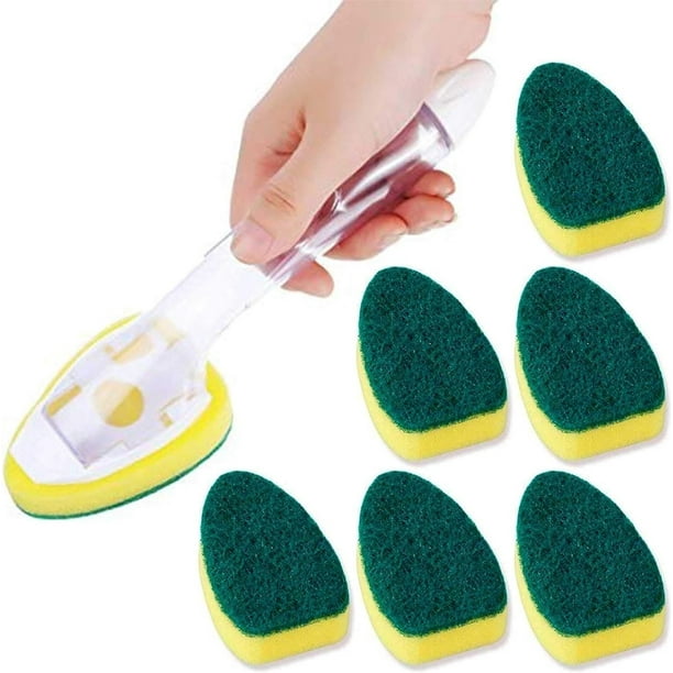 1 varita para platos y 7 cabezales de repuesto, esponjas para fregar, mantiene las manos fuera del desorden, esponja para varita para platos resistente para cocina, mesa, bañeras