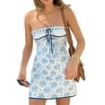 thumbnail image 1 of Robe d'Été Mini Robe Sans Manches Florale sur le Dessus du Tube de l'Épaule (Bleu S), 1 of 10