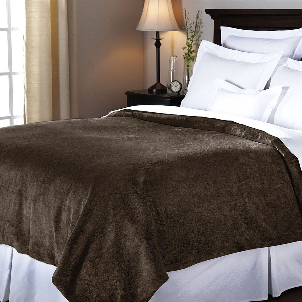 Sunbeam Velvet Plush Electric Heated Blanket King Size Walnut Brown