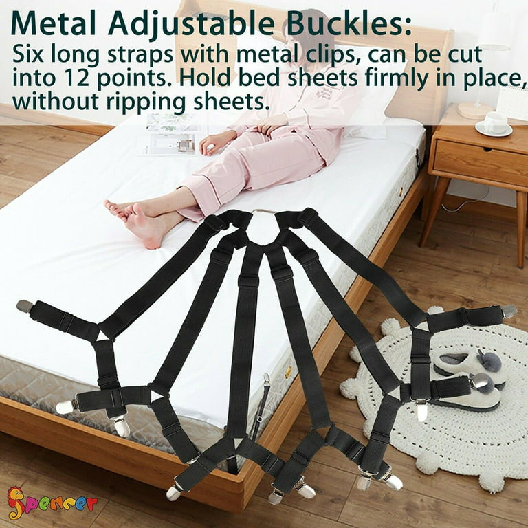 6 Sides Crisscross Bed Fitted Sheet Strap 3-Way Suspender Gripper Fastener  Clip