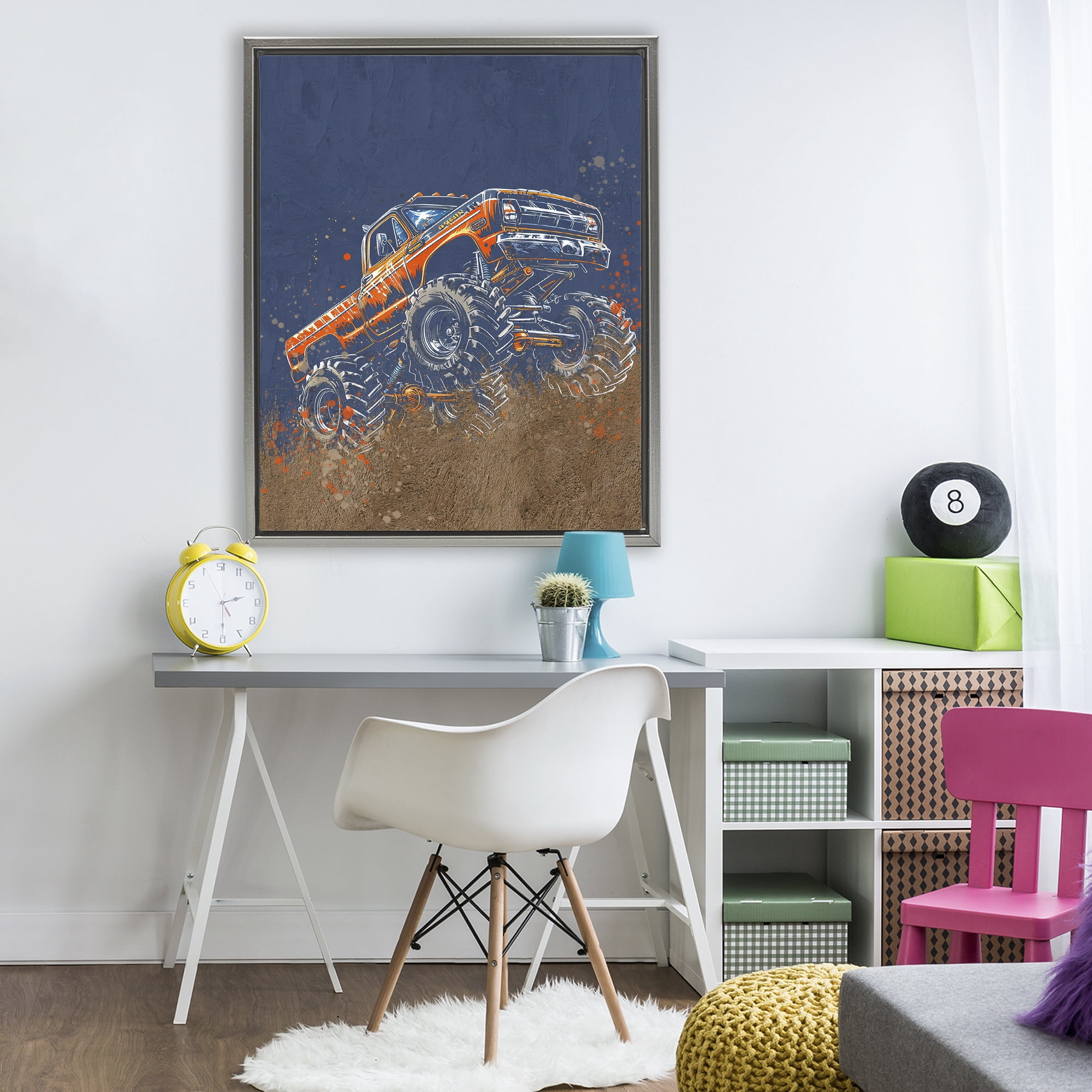 My Jam Monster Truck Gray Framed Floater Canvas Wall Art, design by Kim Allen