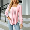 thumbnail image 2 of Women Summer Tops Women's Tunic Tops Long Puff Sleeve Crew Neck Shirts Pleated Solid Tee Blouse Long Sleeve Sweater Bodysuit Comfy Tunics for Women Shirt Button Short Button up Shirts for Pink M, 2 of 5