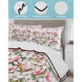 thumbnail image 3 of Quilt King Size Bedding Set, Spring Floral Reversible Summer Quilt 3 Pieces, Retro Pink Orchid Flowers Leaves Botanical Lightweight Bedspreads Coverlets with 2 Pillow Shams for All Seasons, 3 of 5