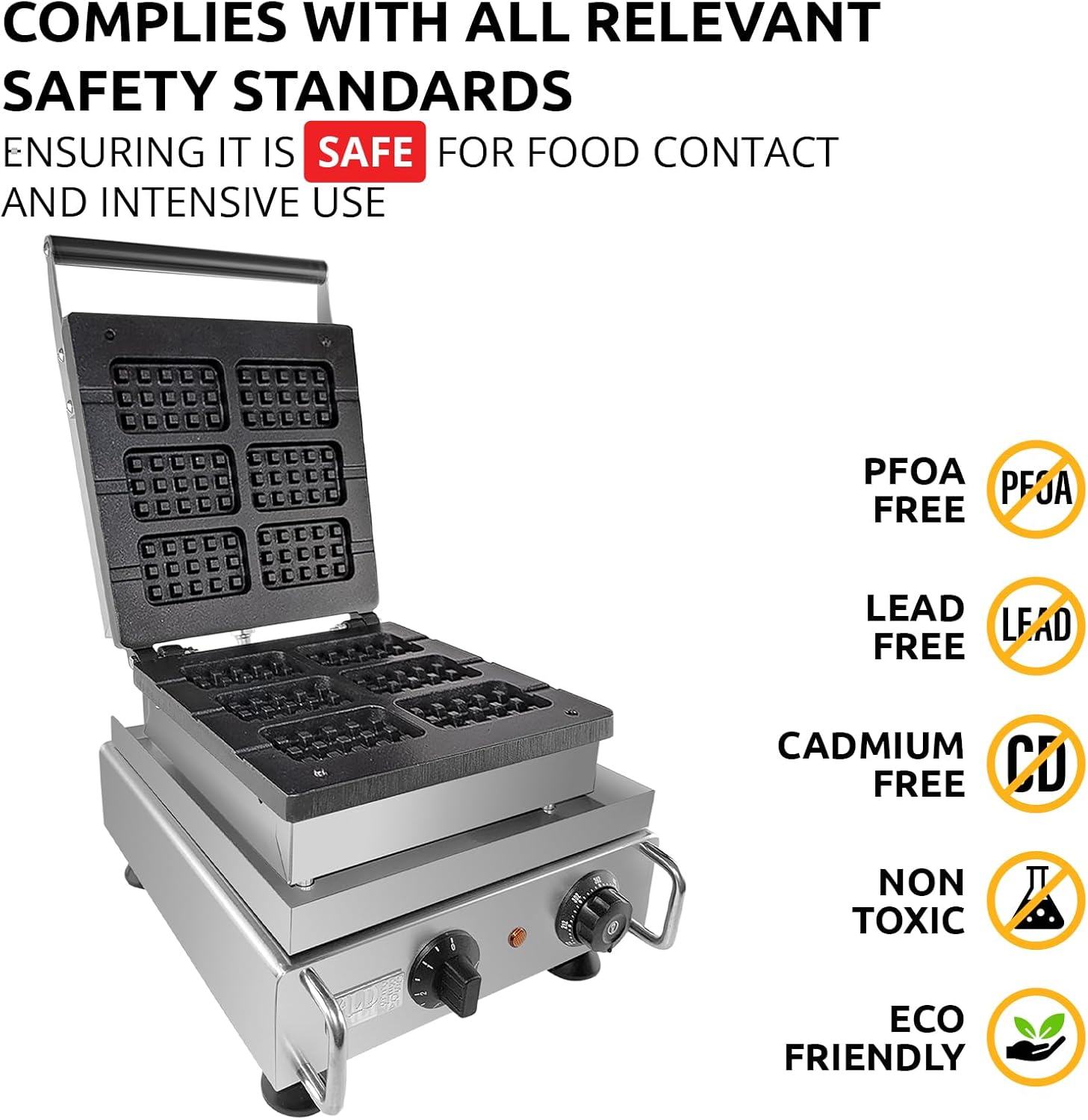 ALDKitchen Belgian Waffle Maker Thick | Press Type | Professional Use | Stainless Steel | Nonstick | 110V (6 Waffle on a Stick)