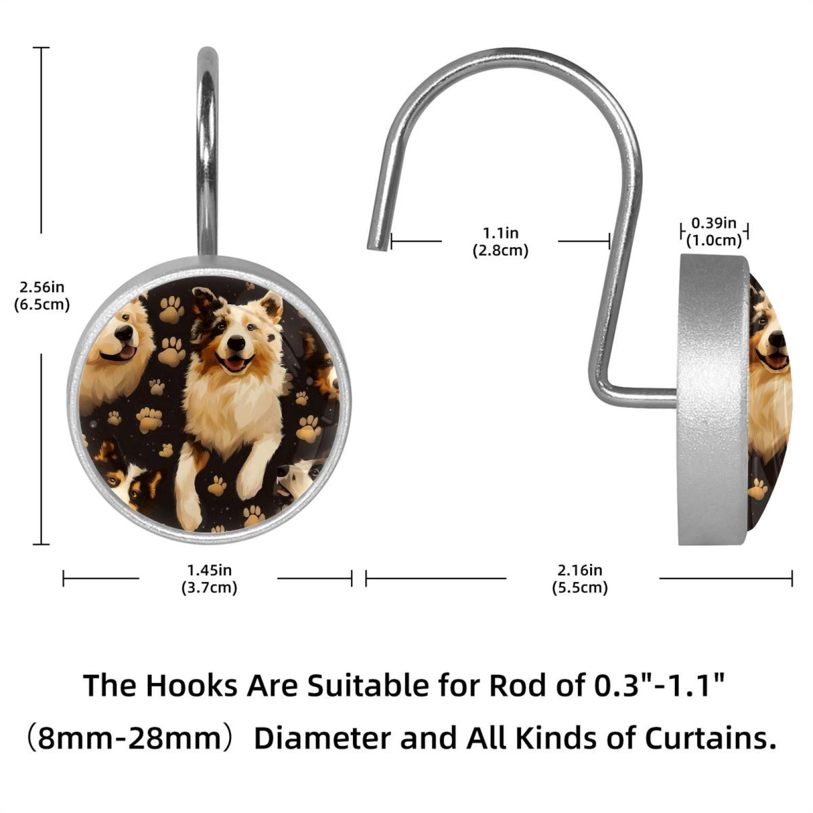 HemaKayy 12 Pcs Shower Curtain Hooks Bathroom Decorative Accessories Australian Shepherd Dog