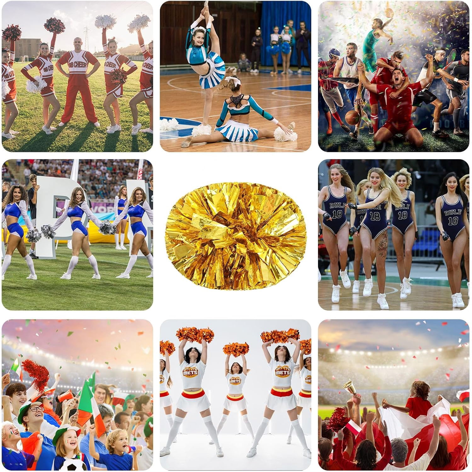 20 PCS pom poms Cheerleading,13.8inch for Sports Teams, Dance Training, and Party Celebrations with Handle
