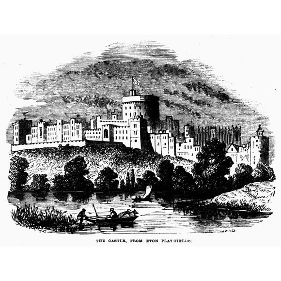 Angleterre: Château de Windsor. /Nview Of Windsor Castle From Eton Park. Gravure sur Bois, XIXe Siècle. Affiche Imprimée par (18 x 24)