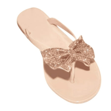 

Noarlalf flip flops for women Women Leisure Bow Flip-Flops Flash Drilling Sandals Beach Flats Rain Jelly Shoes womens flip flops