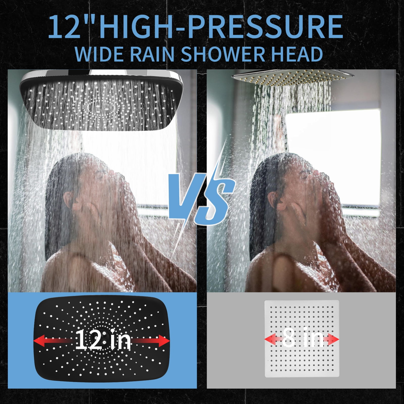 PHANCIR 12 Inch Rain Shower Head Combo, High Pressure Rainfall with Ajustable Extension Arm, 7 Modes Handheld Showerhead for Bathroom, Chrome