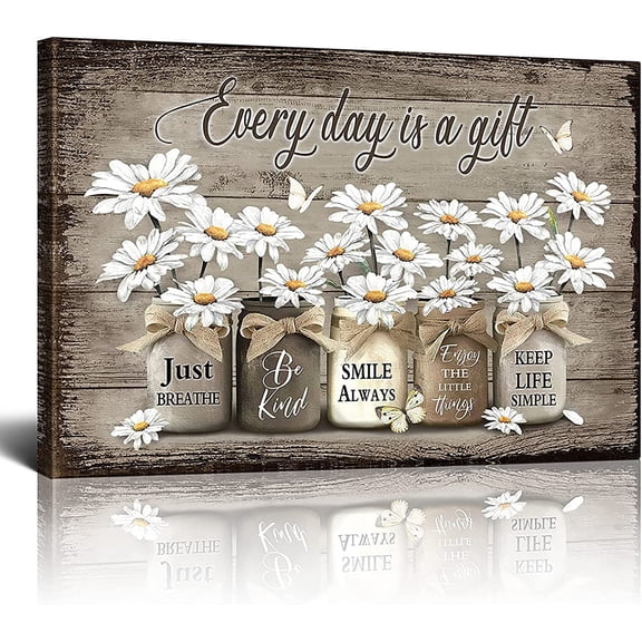Rustic Wall Art Daisy Butterfly Gift Canvas Vintage Floral Wall Art Flowers Inspirational Picture For Bedroom Living Room Bathroom Office Wall Decor Framed Home Decorations Ready To Hang 12x16 Inch