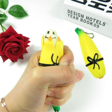 Bandana Pop - Novelty Squeeze Banana Toy Pop Out Banana Doll with Key Chain Slow Rising Stress Relief Toys Prank Joke Toy Gift Style:Black knot