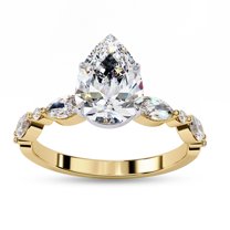 Solitaire Engagement Ring for Women | Center 8x6mm Pear Cut Lab Created Moissanite Promise Ring in 10K Solid Yellow Gold Jewelry Gift for Her, Ring Size 5.5