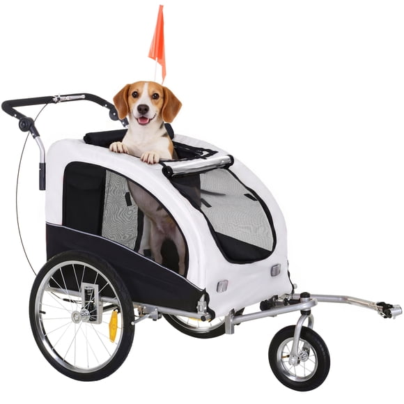 Aosom Dog Bike TAosom Dog Bike Trailer & Pet Stroller 2-in-1 with Suspension, White