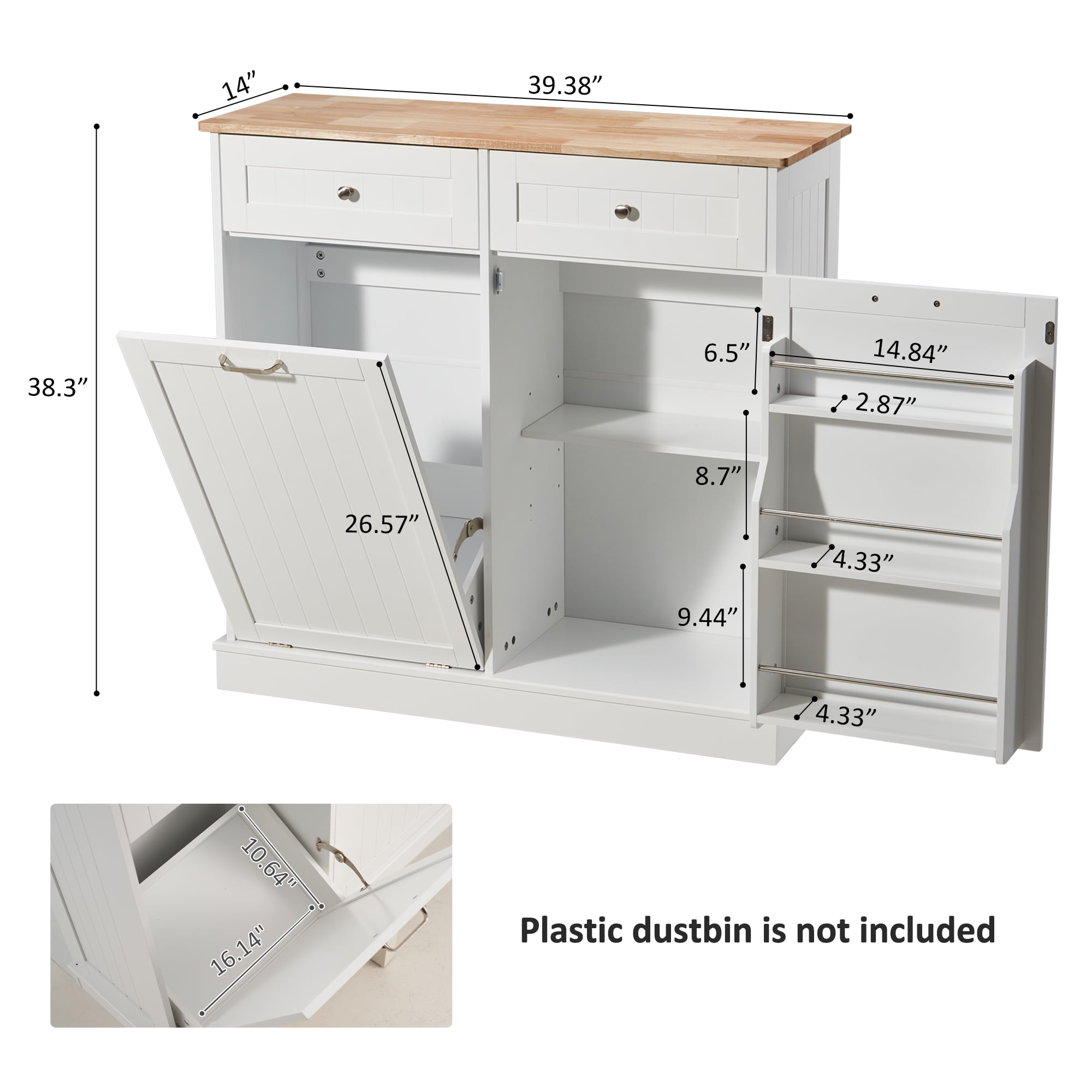 HARIPUL Single Tilt Out Trash Cabinet 13 Gallon Waste Bins Hidden Trash Bin w/ Shelf for Kitchen, White