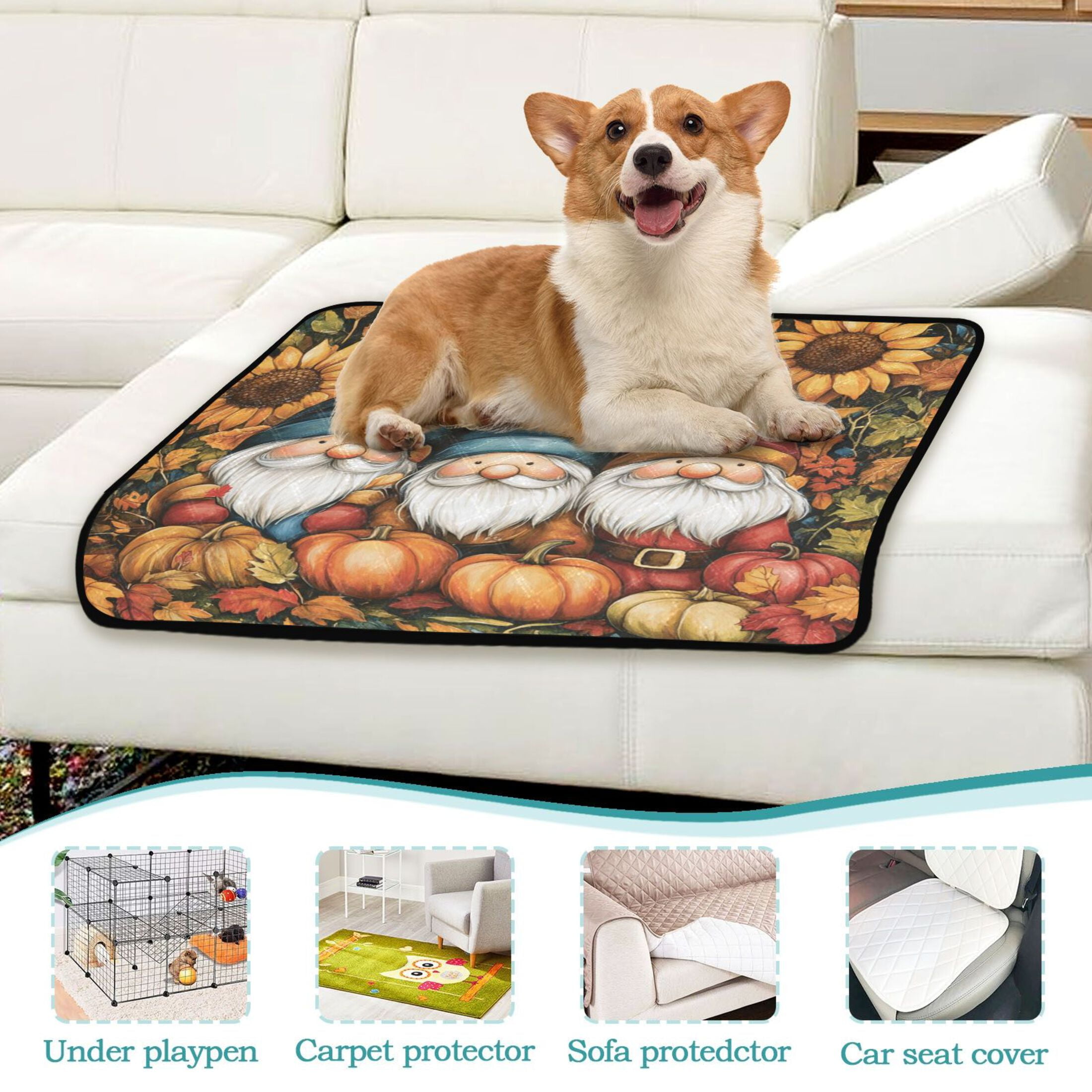 Qxltty Dwarf Elves Fall Cat litter Pads Pet Set of 3 Diaper Mats Center Anti-leakage Layer Absorbent Soft and Comfortable