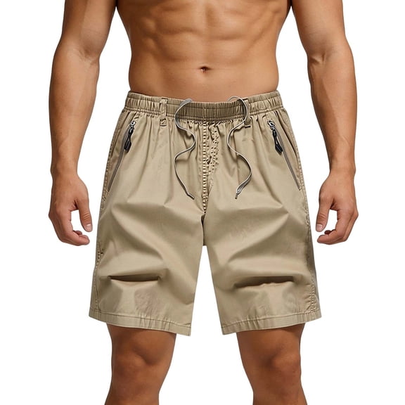 Besolor Men's Plus Size Shorts Wide Leg Drawstring Elastic Waisted Lightweight Quick Dry Outdoor Casual Running Shorts with Zipper Pockets(X-Large,Khaki)
