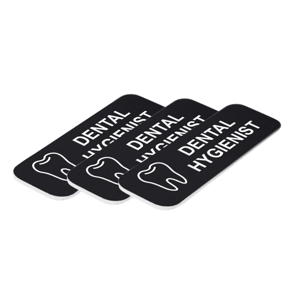 Dental Hygienist 1 x 3" Name Tag/Badge, Black, (3 Pack)