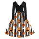 thumbnail image 1 of Women's Vintage Classic Dress Neck Waist Bow Tie Long Sleeves Halloween Print V Neck Swing Dress, 1 of 4