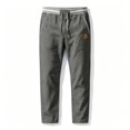 thumbnail image 4 of Men’s Casual Cotton Linen Pants Elastic Drawstring Waist Pants Lightweight Breathable Loose Straight Leg Long Beach Sweatpants Big and Tall Size S-3XL Dark Gray, 4 of 5