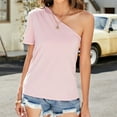 thumbnail image 4 of ECZHAW Womens One Shoulder Tops Summer Casual Short Sleeve Shirts Dressy Elegant Ladies Blouse, 4 of 8