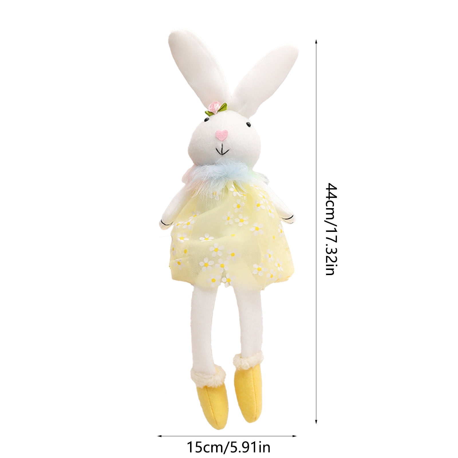 SHENGXINY Easter Bunny Plush, Fabric Bunny Rabbit Toy, Easter Decorations, Stuffed Animals,Standing Statue With Carrots Baskets For Layered Plates Table Decor Yellow 17.32x5.91x5.91in