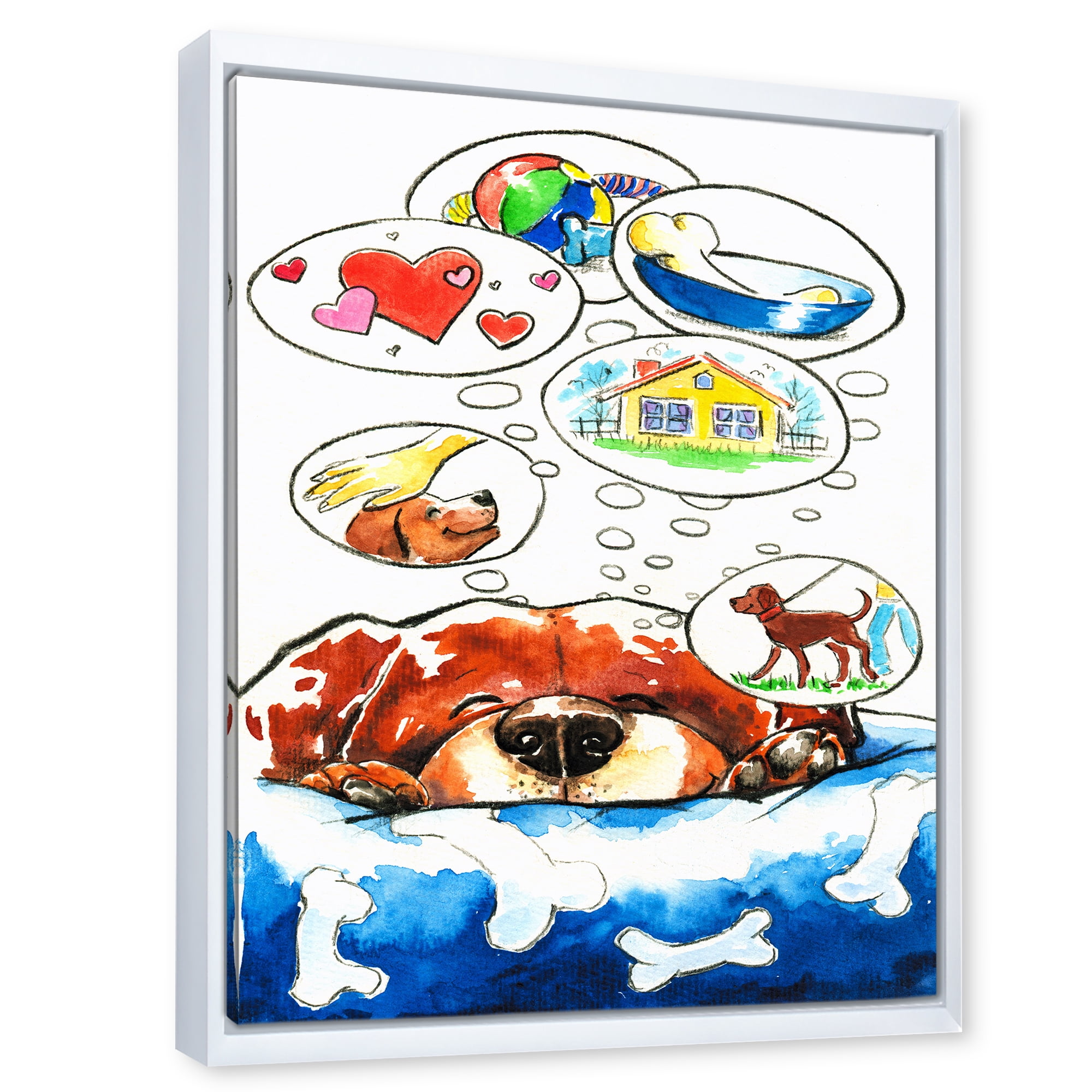 Designart 'Dog Having Dreams' Children's Art Framed Canvas Wall Art Print