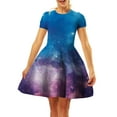thumbnail image 1 of WILLBEST Robes pour Femmes Robe Décontractée Ciel Étoilé Imprimé Numérique Ligne A Manches Courtes T-Shirt Robe Jupe, 1 of 3