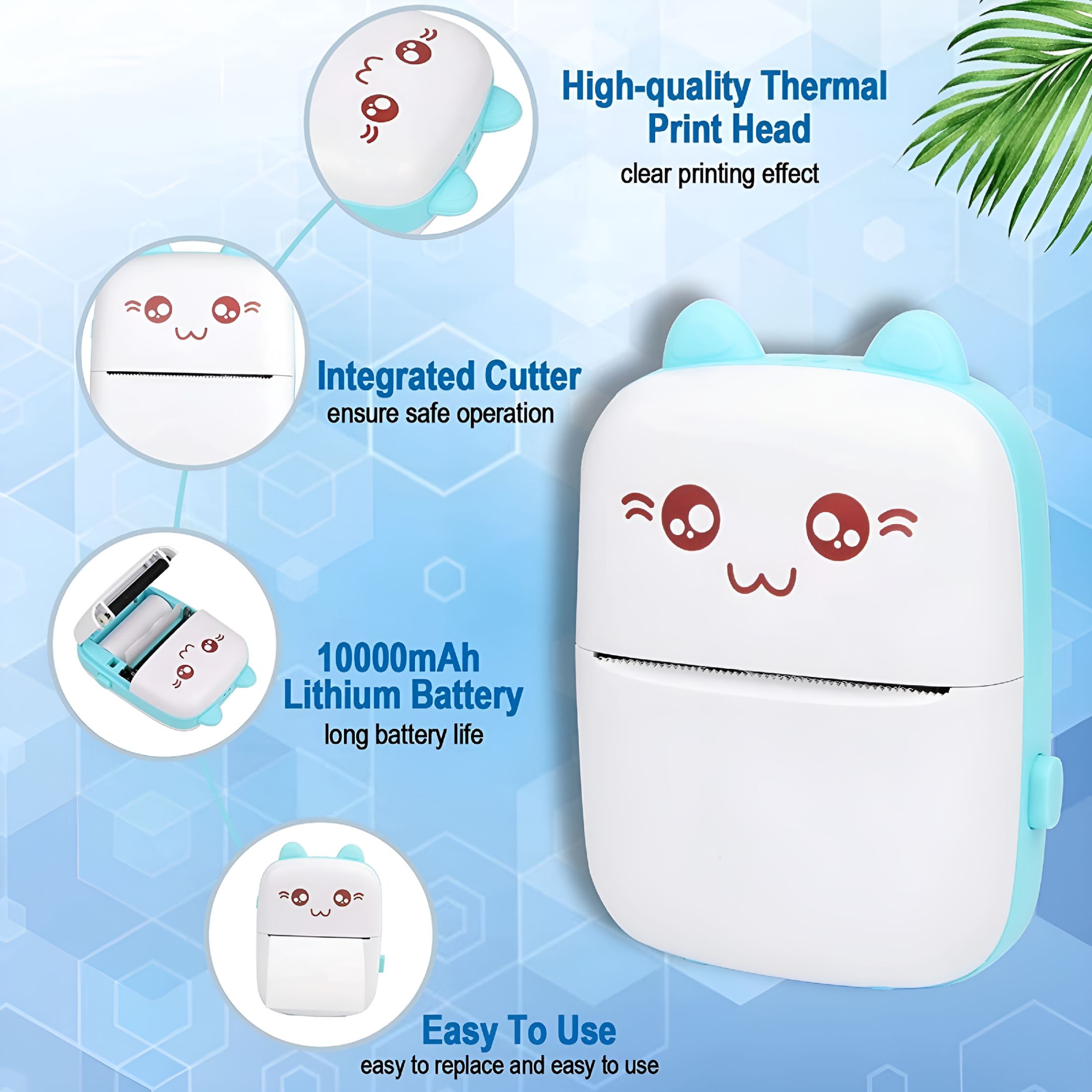 GJX Portable Mini Photo Printer, with 6 Rolls Thermal Paper, Blue