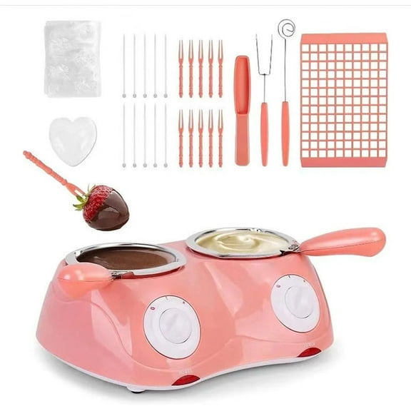Chocolate Melting Pot Kit with Molds and Fork, Chocolate Melting Warming Double Pot, Mini Electric Fondue for Candy, Milk, Cheese, Butter Making (Pink)