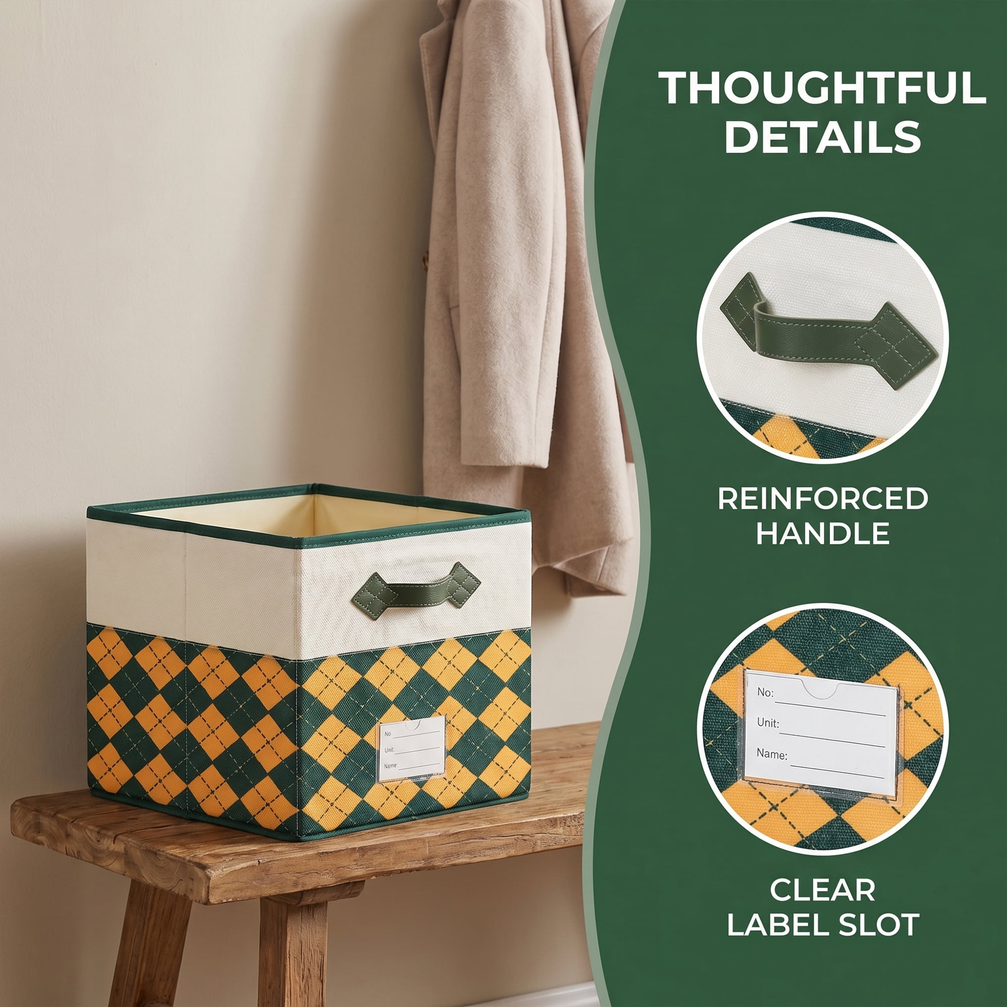 Unique Bargains Cube Collapsible Storage Basket for Organizing Clothes Books Orange Green