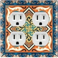 thumbnail image 1 of Metal Light Switch Plate Cover Blue Orange Mandala Star Tile Pattern TIL040, 1 of 13