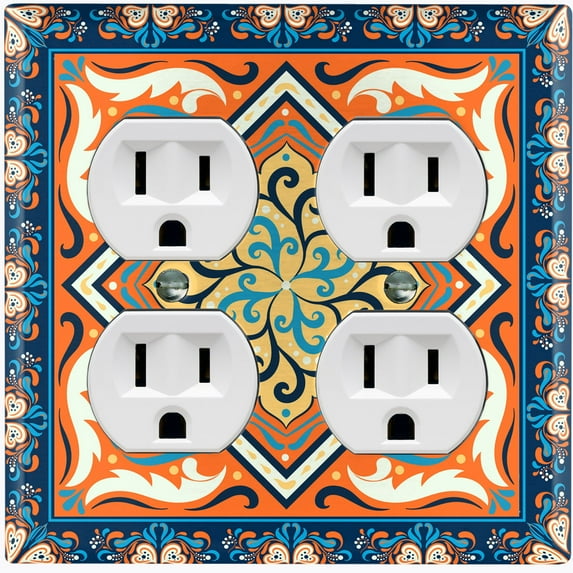 Metal Light Switch Plate Cover Blue Orange Mandala Star Tile Pattern TIL040