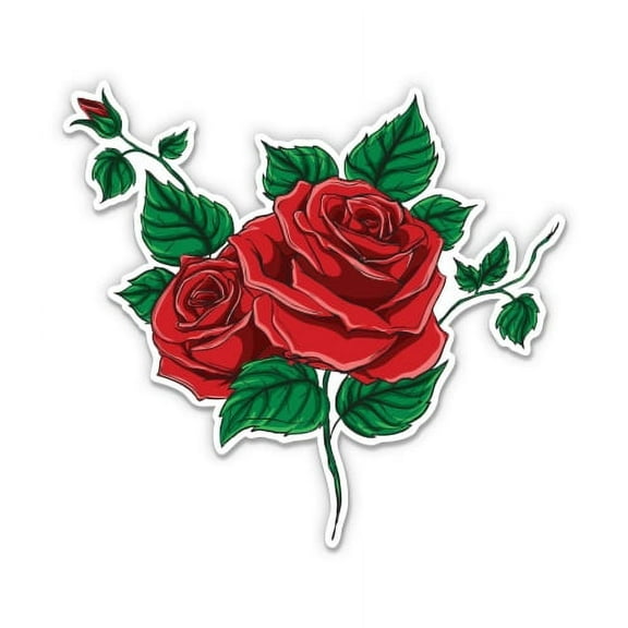 Red Roses - 3" Vinyl Sticker - For Car Laptop I-Pad Phone Helmet Hard Hat - Waterproof Decal